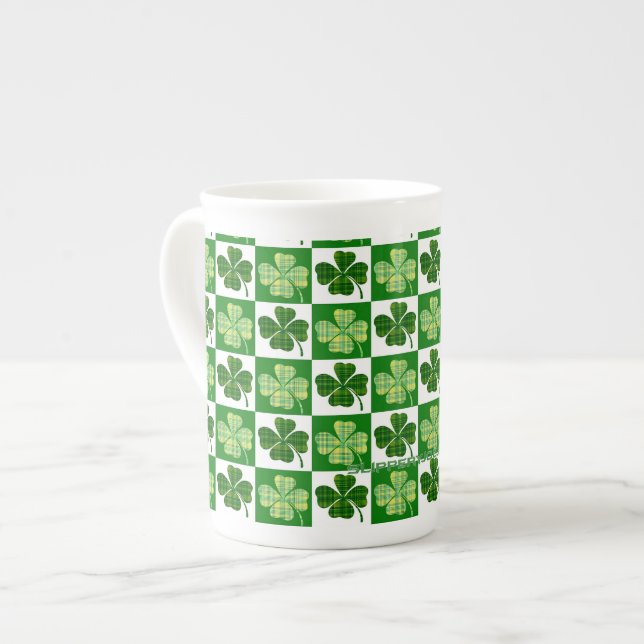 SlipperyJoe's Saint Patrick's Day four leaf clover Bone China Mug (Front Left)