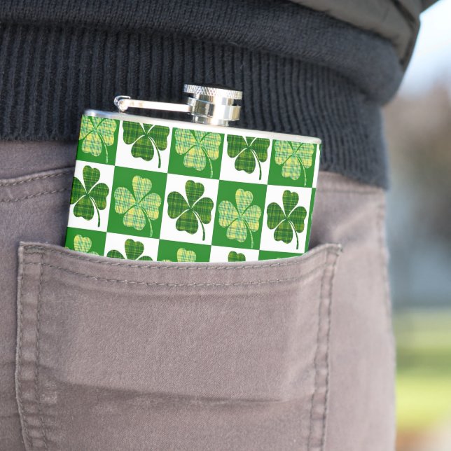 SlipperyJoe's Saint Patrick's Day four leaf clover Hip Flask (In Situ)