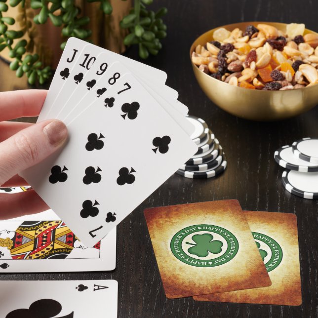 SlipperyJoe's Saint Patrick's Day green three-leaf Playing Cards (In Situ)