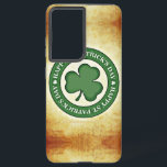 SlipperyJoe's Saint Patrick's Day green three-leaf Samsung Galaxy Case<br><div class="desc">SlipperyJoe's Saint Patrick's Day green three-leaf clovers tan old paper brown holiday green Irish LGBTQIA artistic gay pride gifts Celtic folklore</div>