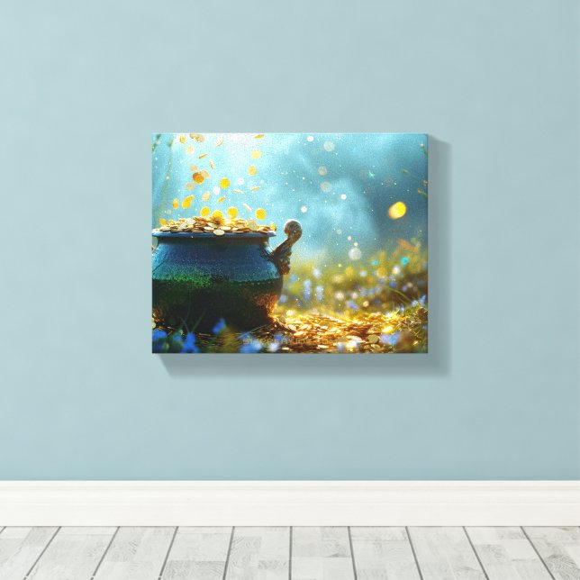 SlipperyJoe's Saint Patrick's Day large ornate pot Canvas Print (Insitu(Wood Floor))