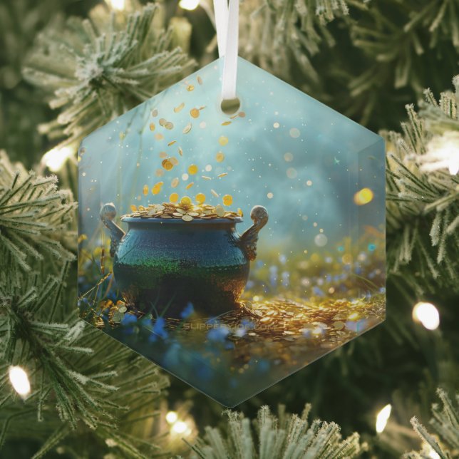 SlipperyJoe's Saint Patrick's Day large ornate pot Glass Tree Decoration (Insitu)
