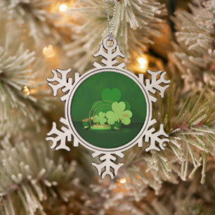 SlipperyJoe's Saint Patrick's Day theme leprechaun Snowflake Pewter Christmas Ornament