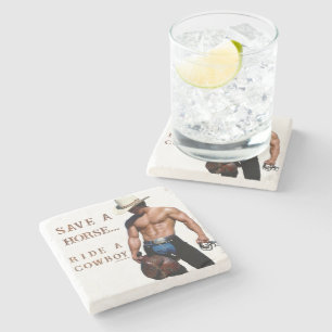 SlipperyJoe's Save a horse Ride A Cowboy hat muscu Stone Coaster