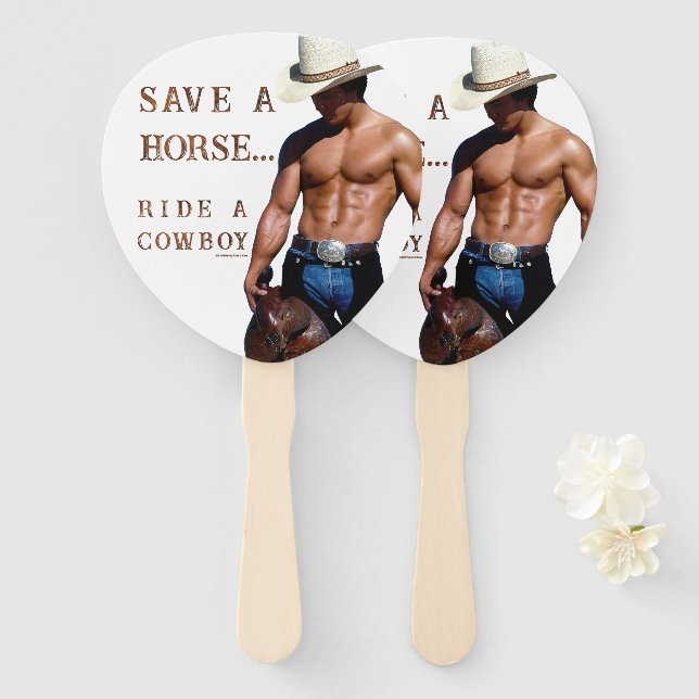 SlipperyJoe's save horse ride straw cowboy hat mus Hand Fan (Front and Back)