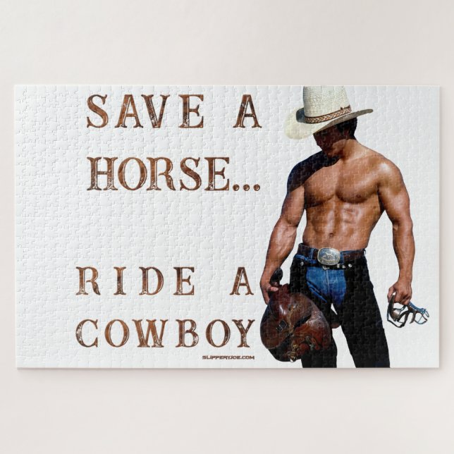 SlipperyJoe's save horse ride straw cowboy hat mus Jigsaw Puzzle (Horizontal)
