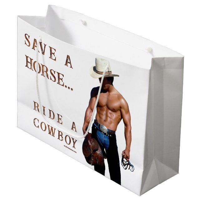 SlipperyJoe's save horse ride straw cowboy hat mus Large Gift Bag (Front Angled)