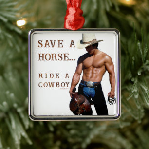 SlipperyJoe's save horse ride straw cowboy hat mus Metal Tree Decoration
