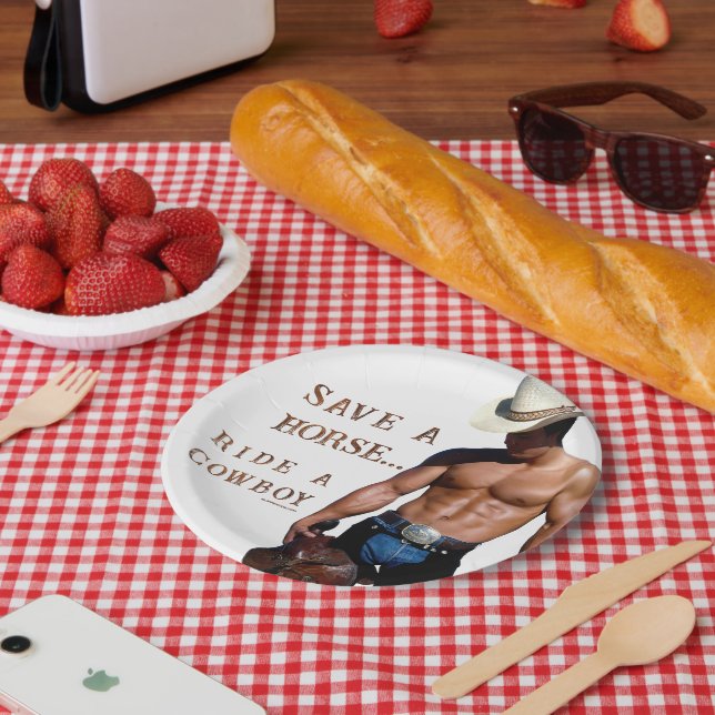 SlipperyJoe's save horse ride straw cowboy hat mus Paper Plate (Picnic)