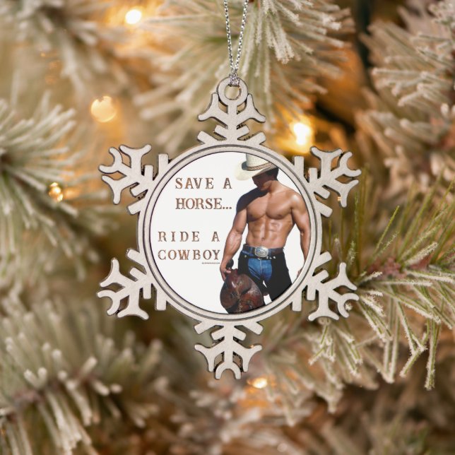 SlipperyJoe's save horse ride straw cowboy hat mus Snowflake Pewter Christmas Ornament (Tree)