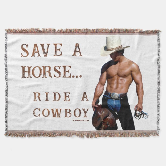 SlipperyJoe's save horse ride straw cowboy hat mus Throw Blanket (Front)