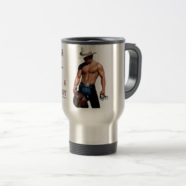 SlipperyJoe's save horse ride straw cowboy hat mus Travel Mug (Front Right)