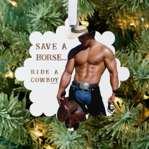 SlipperyJoe's save horse ride straw cowboy hat mus Tree Decoration Card