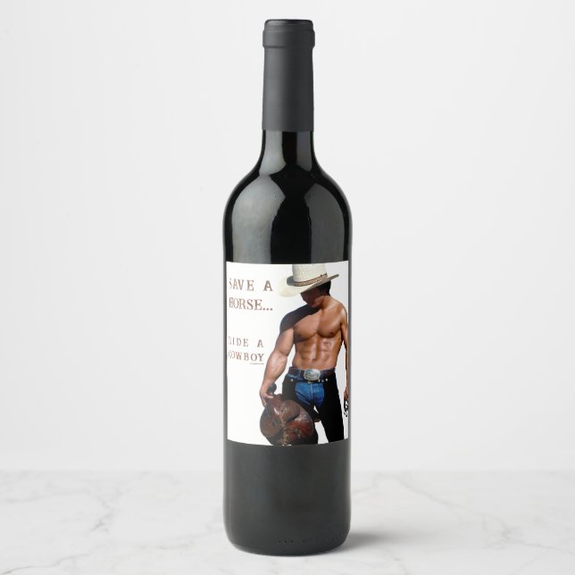SlipperyJoe's save horse ride straw cowboy hat mus Wine Label (Front)