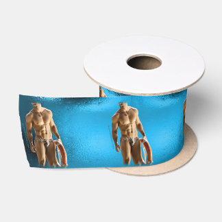 SlipperyJoe's sexy muscular man wearing leopard pr Satin Ribbon