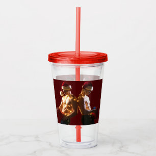 SlipperyJoe's shirtless men back-to-back Christmas Acrylic Tumbler