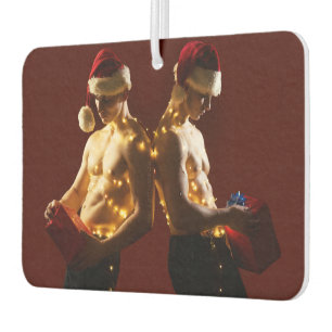 SlipperyJoe's shirtless men back-to-back Christmas Car Air Freshener