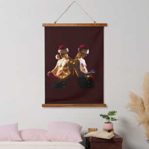SlipperyJoe's shirtless men back-to-back Christmas Hanging Tapestry