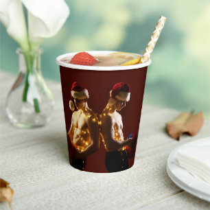 SlipperyJoe's shirtless men back-to-back Christmas Paper Cups