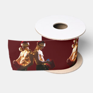 SlipperyJoe's shirtless men back-to-back Christmas Satin Ribbon