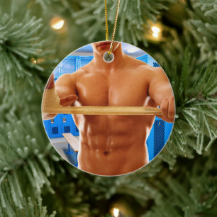 SlipperyJoe's shirtless muscular man abs chest sho Ceramic Tree Decoration