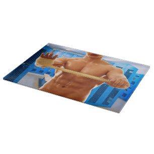 SlipperyJoe's shirtless muscular man abs chest sho Cutting Board