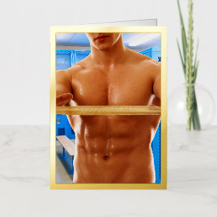 SlipperyJoe's shirtless muscular man abs chest sho Foil Greeting Card