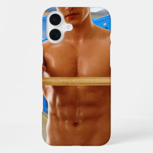 SlipperyJoe's shirtless muscular man abs chest sho iPhone 16 Plus Case
