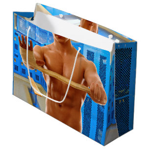 SlipperyJoe's shirtless muscular man abs chest sho Large Gift Bag