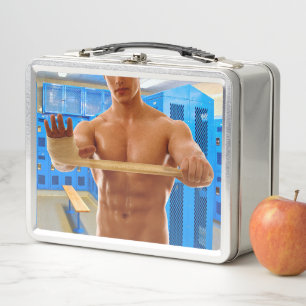 SlipperyJoe's shirtless muscular man abs chest sho Metal Lunch Box