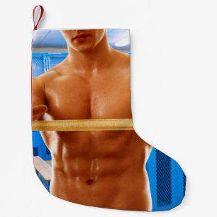 SlipperyJoe's shirtless muscular man abs chest sho Small Christmas Stocking