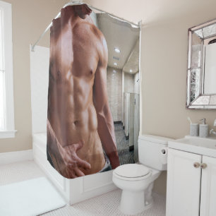 SlipperyJoe's shirtless muscular man torso sixpack Shower Curtain