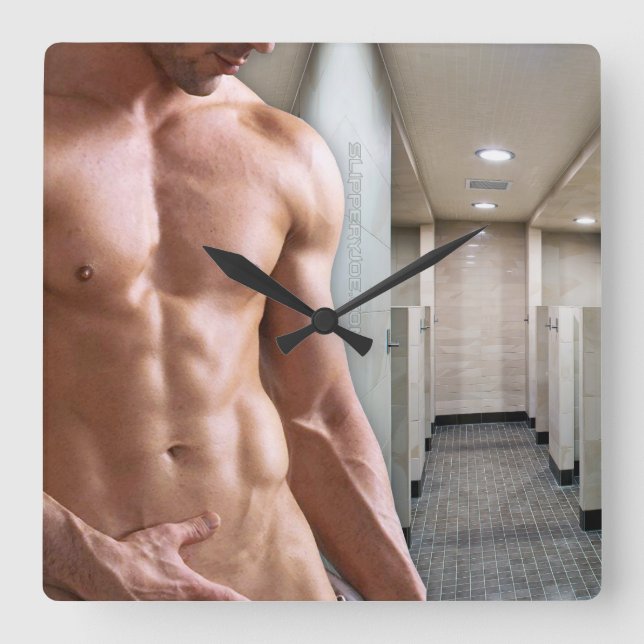 SlipperyJoe's shirtless muscular man torso sixpack Square Wall Clock (Front)