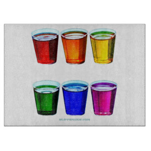 SlipperyJoe's shot glasses six cups arranged horiz Cutting Board