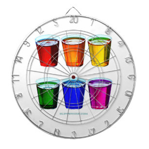SlipperyJoe's shot glasses six cups arranged horiz Dartboard