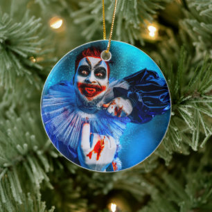 SlipperyJoe's sinister Halloween clown figure smea Ceramic Tree Decoration