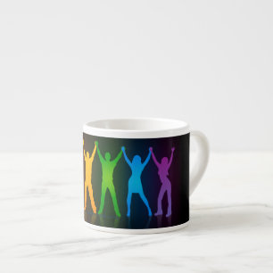 Slipperyjoe's six standing silhouettes arms raised espresso cup