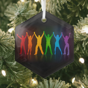 Slipperyjoe's six standing silhouettes arms raised glass tree decoration