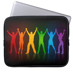 Slipperyjoe's six standing silhouettes arms raised laptop sleeve