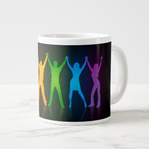 Slipperyjoe's six standing silhouettes arms raised large coffee mug