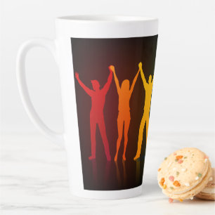 Slipperyjoe's six standing silhouettes arms raised latte mug