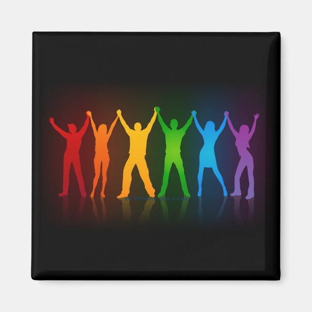 Slipperyjoe's six standing silhouettes arms raised magnet (Front)