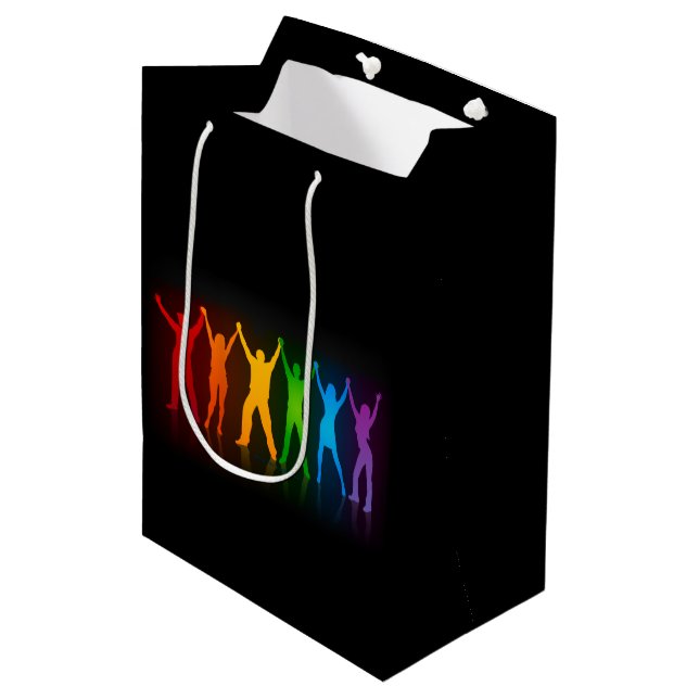 Slipperyjoe's six standing silhouettes arms raised medium gift bag (Front Angled)