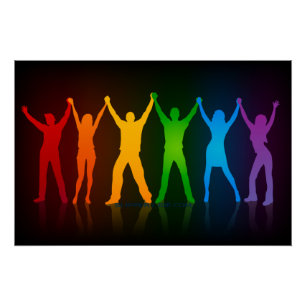 Slipperyjoe's six standing silhouettes arms raised poster