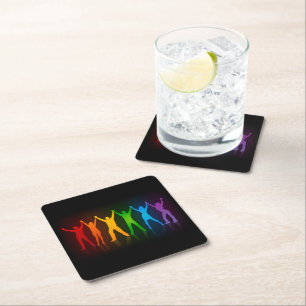 Slipperyjoe's six standing silhouettes arms raised square paper coaster