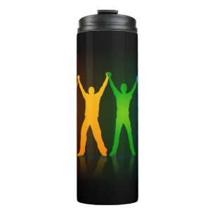 Slipperyjoe's six standing silhouettes arms raised thermal tumbler