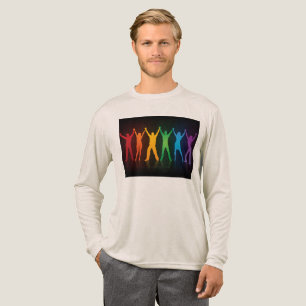 Slipperyjoe's six standing silhouettes arms raised Tri-Blend shirt