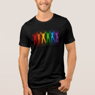Slipperyjoe's six standing silhouettes arms raised Tri-Blend shirt