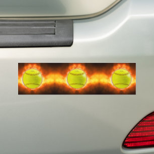 SlipperyJoe's softball on fire flames fireball ras Bumper Sticker