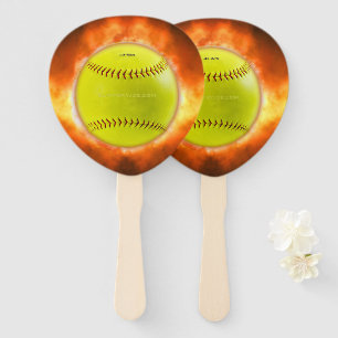 SlipperyJoe's softball on fire flames fireball ras Hand Fan